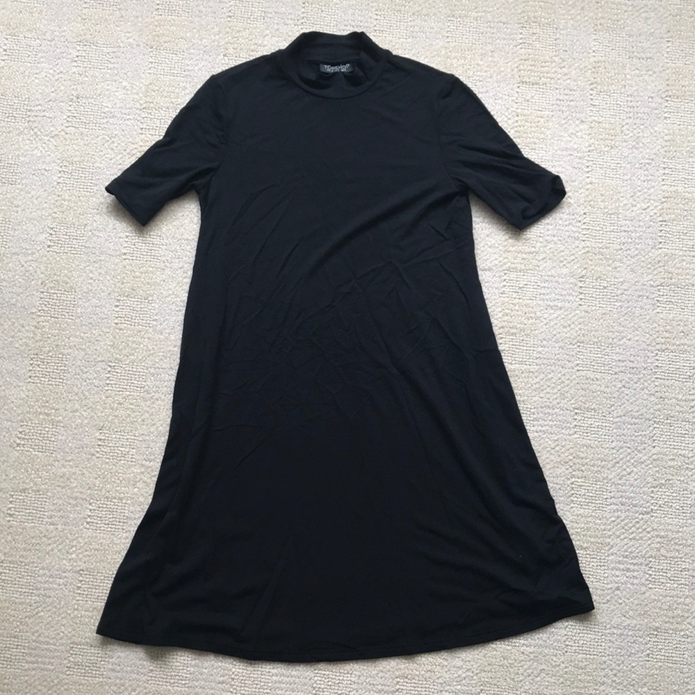 Mock Neck Black Shift Dress